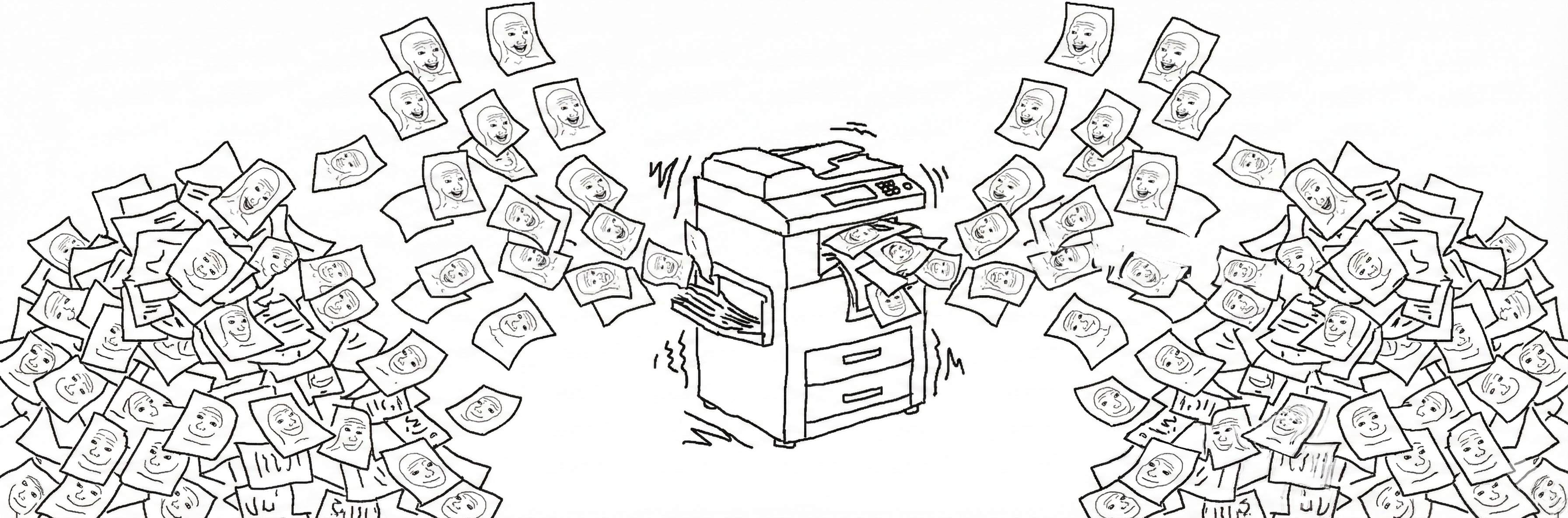 Printer shooting out papers with happy faces